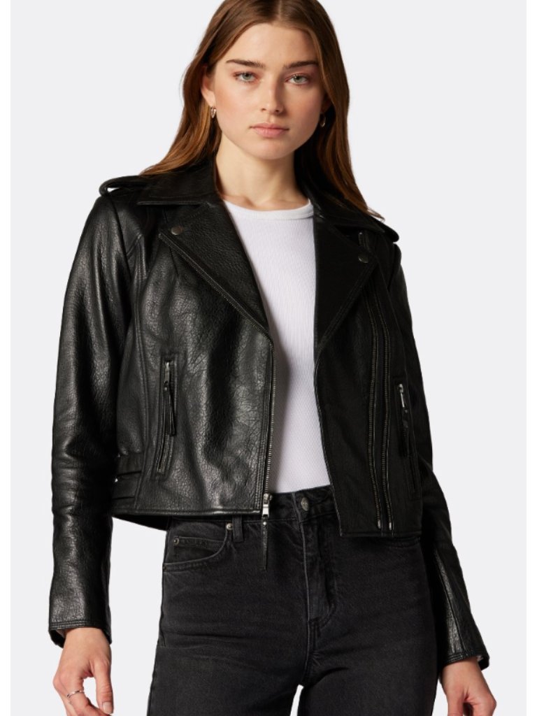 Joie Leolani Leather Jacket Womens Xs Black Fitted Cropped Moto